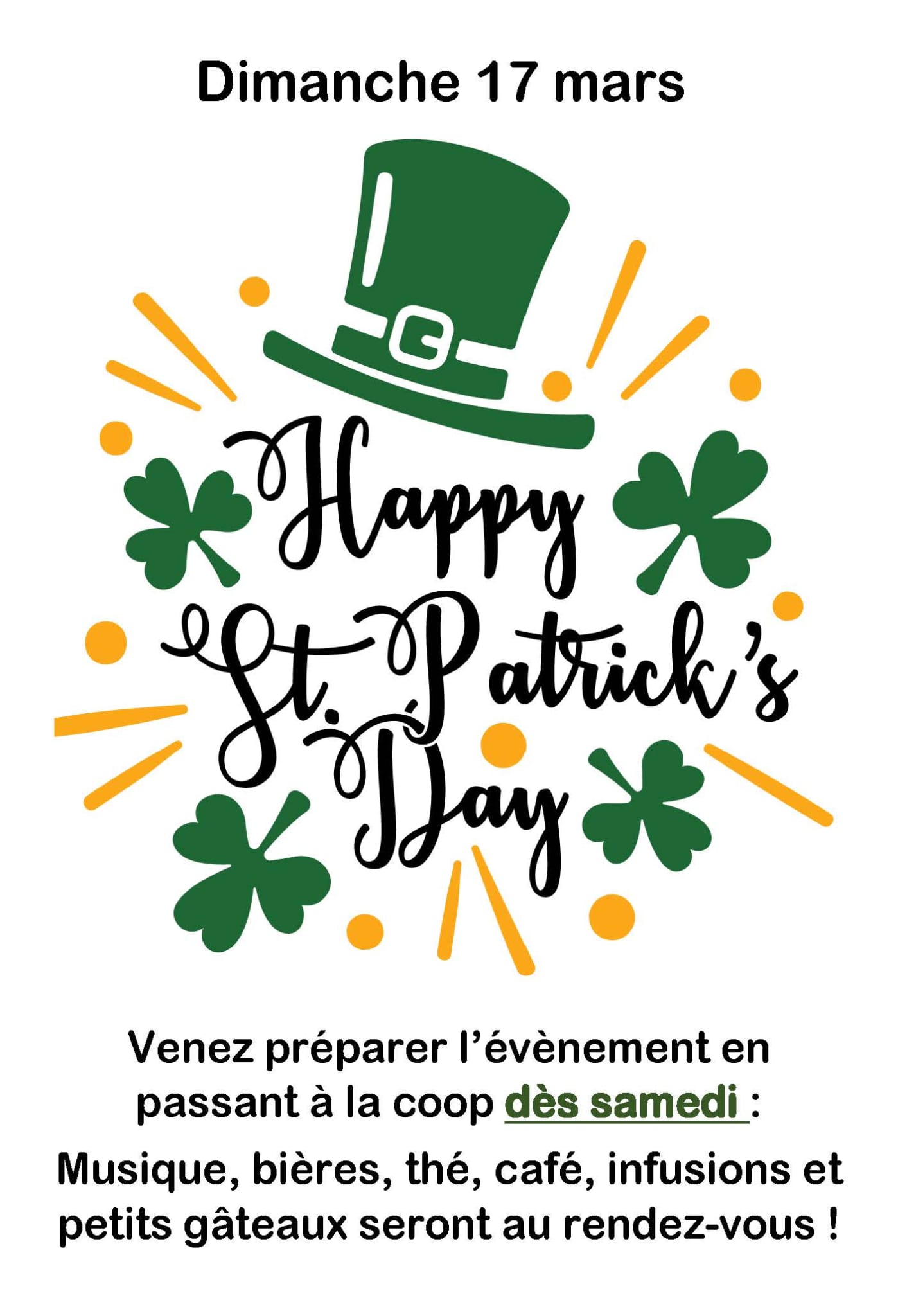 Venez fêter la Saint-Patrick samedi 16 mars et dimanche 17